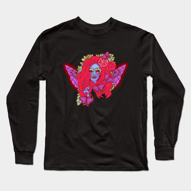 Crimson Violet Butterfly Lady Long Sleeve T-Shirt by Flutter Eyes Butterfly Skies The Art Of Stephanie Ann Garcia